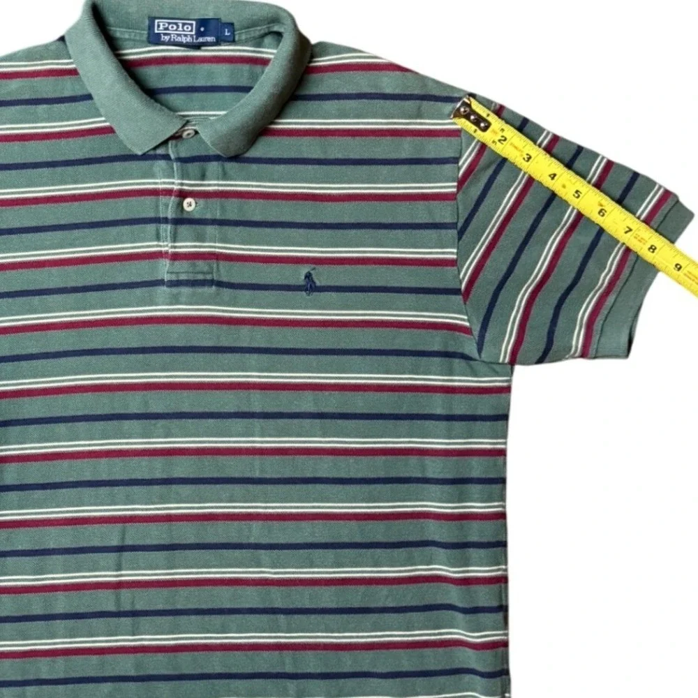 Polo Ralph Lauren Mens Large Green Striped Short Sleeve Cotton Polo Shirt‎